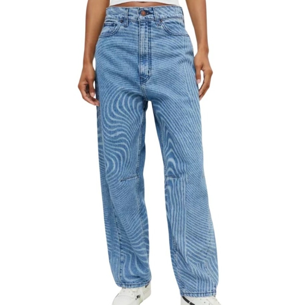 BDG Urban Outfitters Swirl Print High Rise Extreme Baggy Jeans Blue White 25